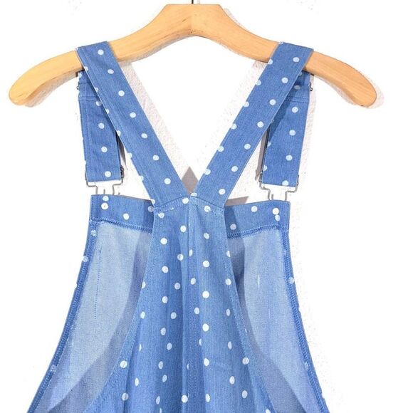 STORIA Polka Dot Denim Overalls Ankle Cropped Jumpsuit Boho Patch Pocket Small - Picture 7 of 12